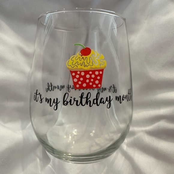 “It’s My Birthday Month” Stemless Wineglass/Glass - Picture 1 of 2